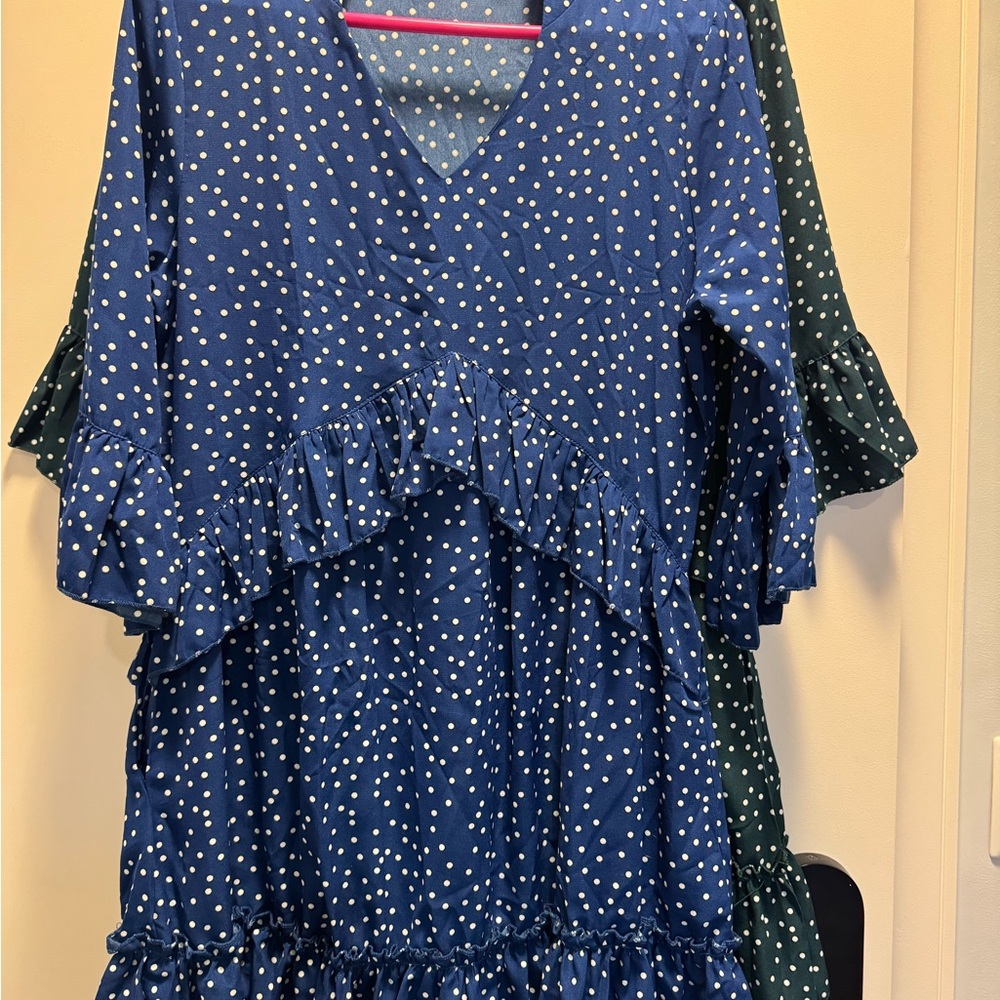 Polka Dot Ruffle Dress - Blue and White
